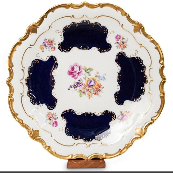 Reichenbach Porcelain Floral Cobalt Plate - Picture 1 of 6
